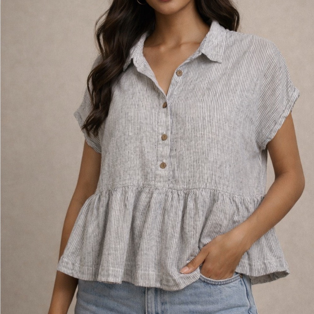 C&C California Gray Striped Peplum Blouse